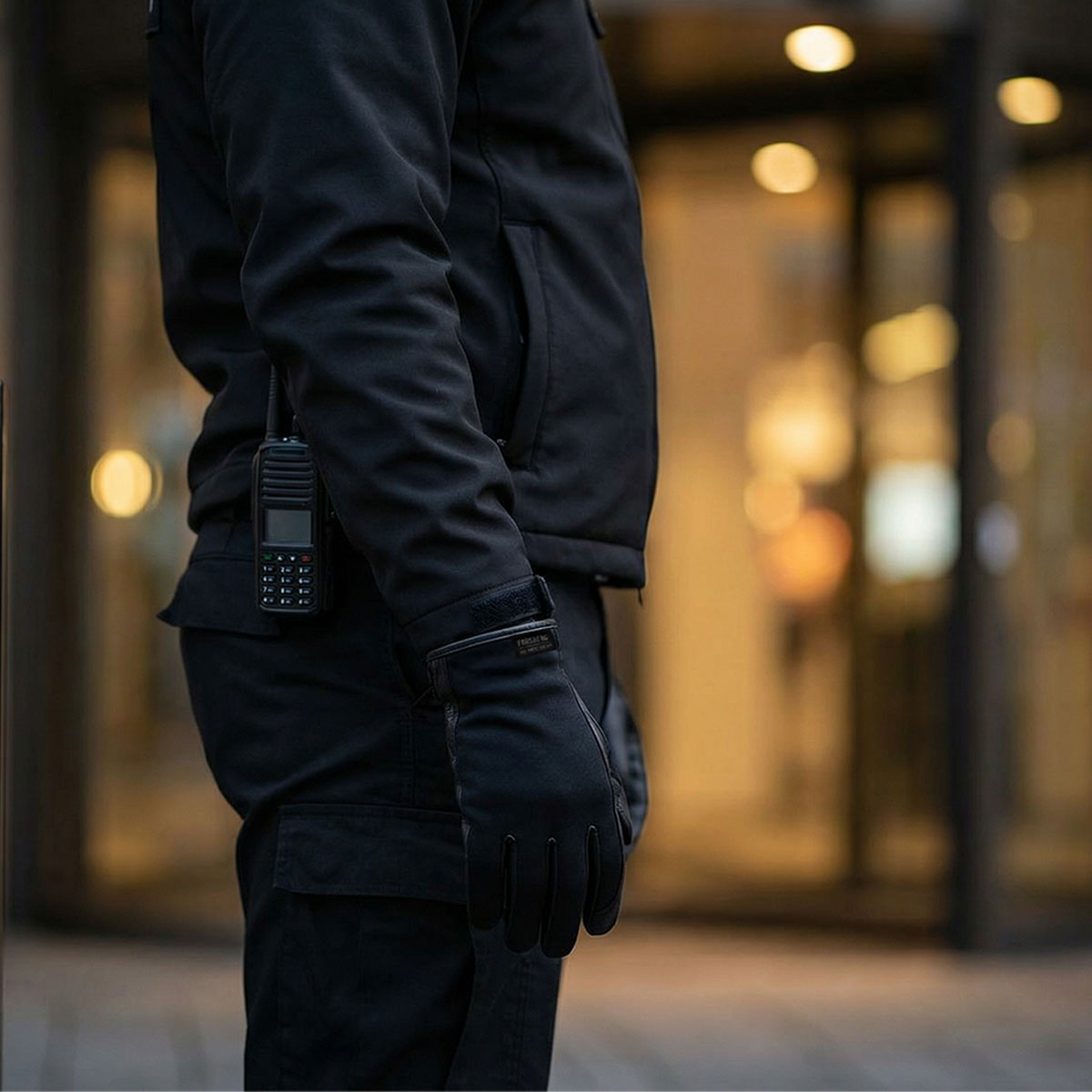 Sicherheitshose, Gürtel, Funkgerät, Handschuhe, schwarz Jacket